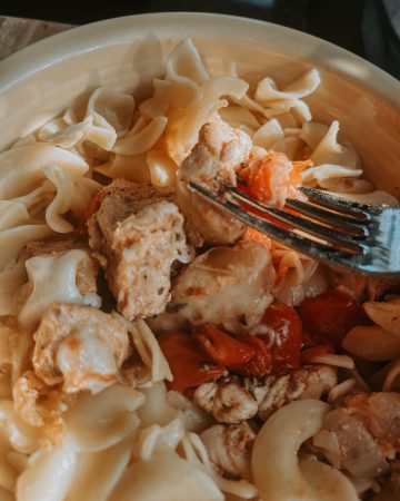 chicken on a fork