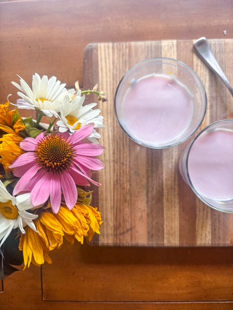 strawberry milk and flowers